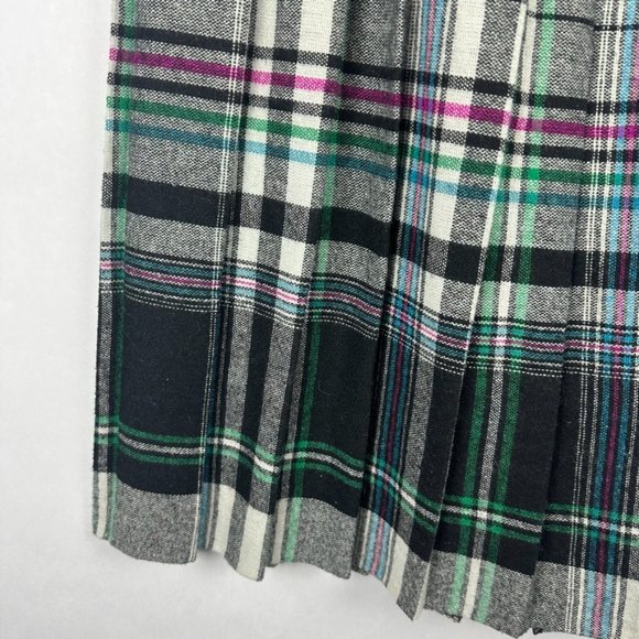 Vintage Womens Plaid Striped Pleated Wool Mid Skirt Size 11 Button Down USA - Picture 6 of 7